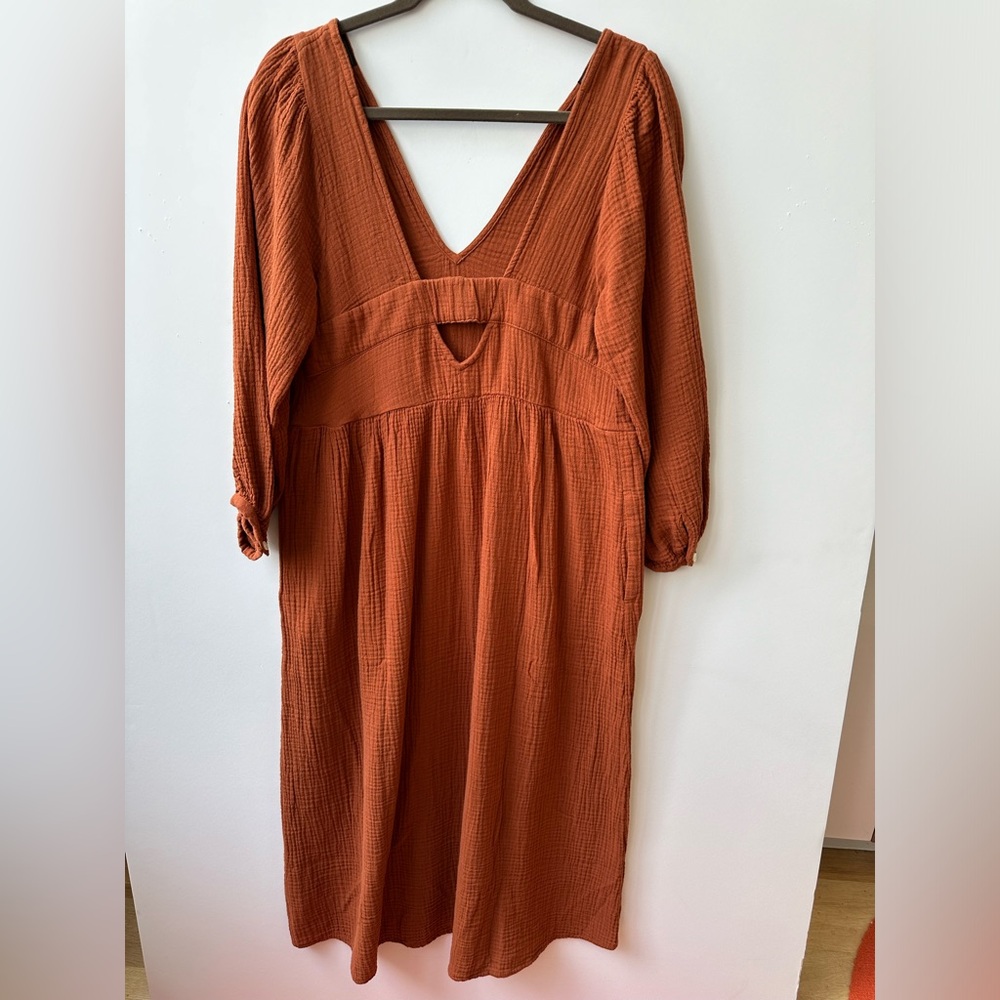 MADEWELL - Lightspun Cotton Gauze V-Neck Midi Dress - Burnt Clay - Medium - BNWT - Picture 7 of 16